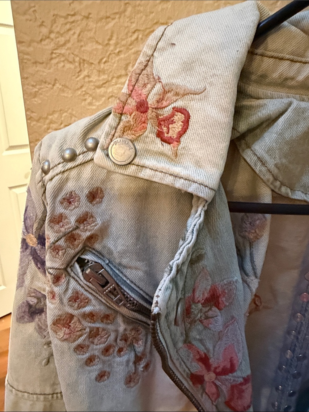 Blank NYC Light Wash Embroidered Floral Moto Jacket - Picture 5 of 17